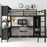 Bellemave Queen Size Loft Bed with Desk, Wardrobe & Storage Shelves, Modern Metal Loft Bed Frame for Adults, Teens, Kids, Space-Saving Queen Bed for Small Rooms, Dorms, Apartments (Queen, Black) Bellemave