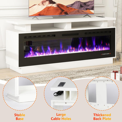 Fireplace TV Stand with 60" Electric Fireplace, Solid Wood Fireplace with Mantel, Modern Fireplace Cabinet with Socket for Living Room Farmhouse Entertainment Center (White, 60 “)