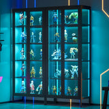 Desirable Life 5 Tier Glass Display Cabinet with 12 Color LED Lights, 67" Lighted Curio Cabinet with Glass Doors & Adjustable Shelves, Tall Metal Glass Display Case for Collectibles - Black Desirable Life