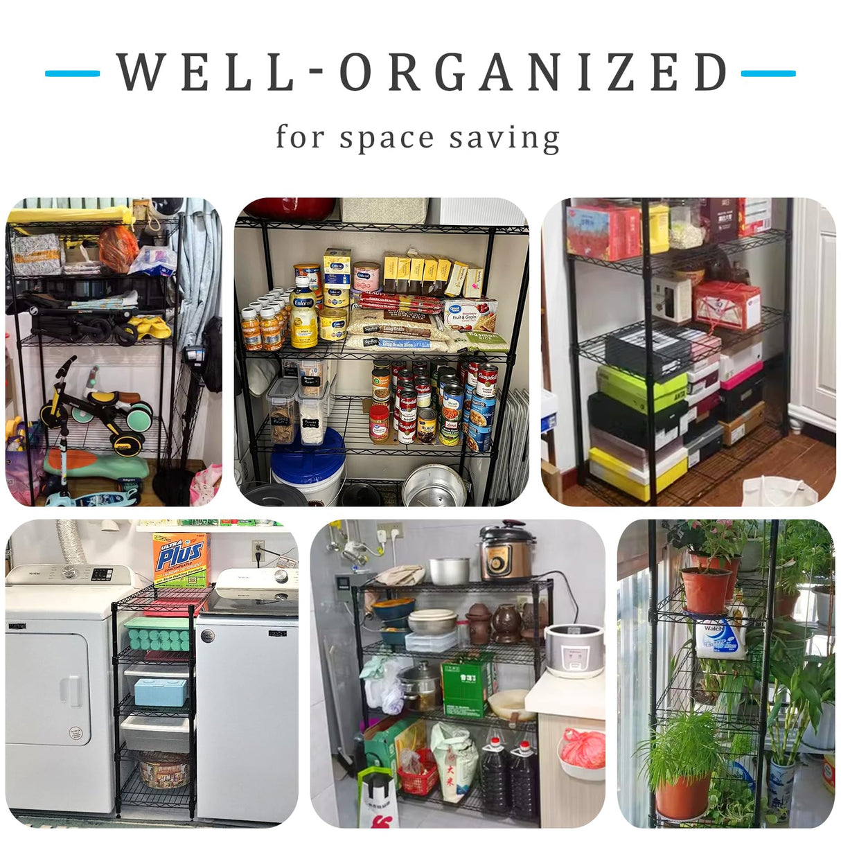 Lynkloft 4-Shelf Metal Shelving Rack 36" L x 14" D x 54" H Garage Storage Shelves NSF Adjustable Wire Shelves Organizer for Kitchen Closet Basement, Each Shelf Can Hold 250LBS, Black Lynkloft