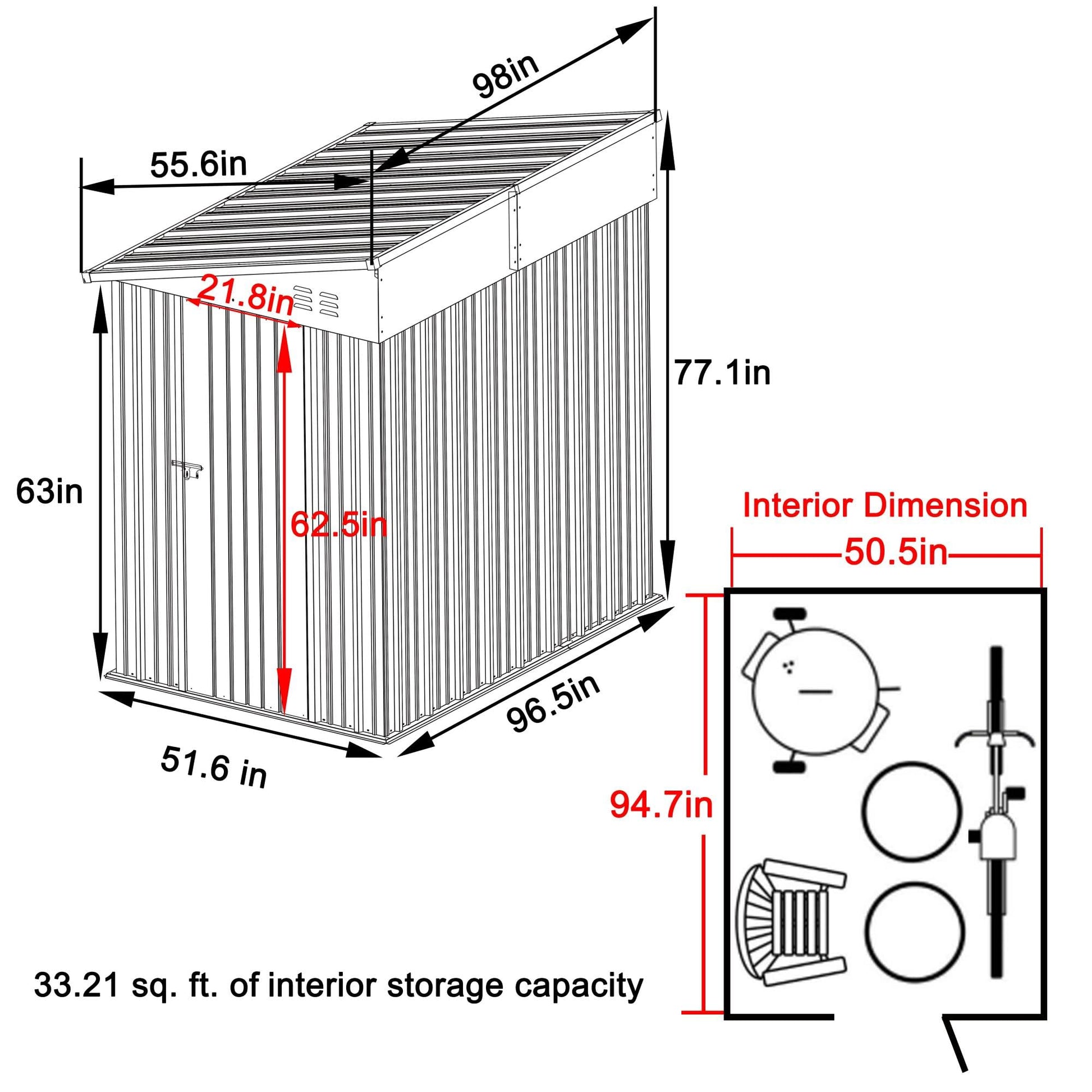 MUPATER 4x8 FT Outdoor Storage Shed with Lockable Door, Metal Lean to Shed Garden Tool Storage Shed House, Storage Shed Kit for Patio, Backyard, Lawn, Grey - WoodArtSupply