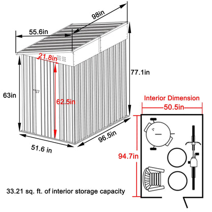 MUPATER 4x8 FT Outdoor Storage Shed with Lockable Door, Metal Lean to Shed Garden Tool Storage Shed House, Storage Shed Kit for Patio, Backyard, Lawn, Grey - WoodArtSupply