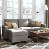 HONBAY Convertible Sectional Sofa, L Shaped Couch with Linen Fabric, Reversible Couch for Small Space, Light Grey HONBAY