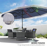 Outsunny 15ft Extra Large Patio Umbrella with Fringe, UPF30+ Double-sided Market Umbrella with Easy Crank Handle, 2 Vents for Garden Pool Lawn, Dark Blue Outsunny