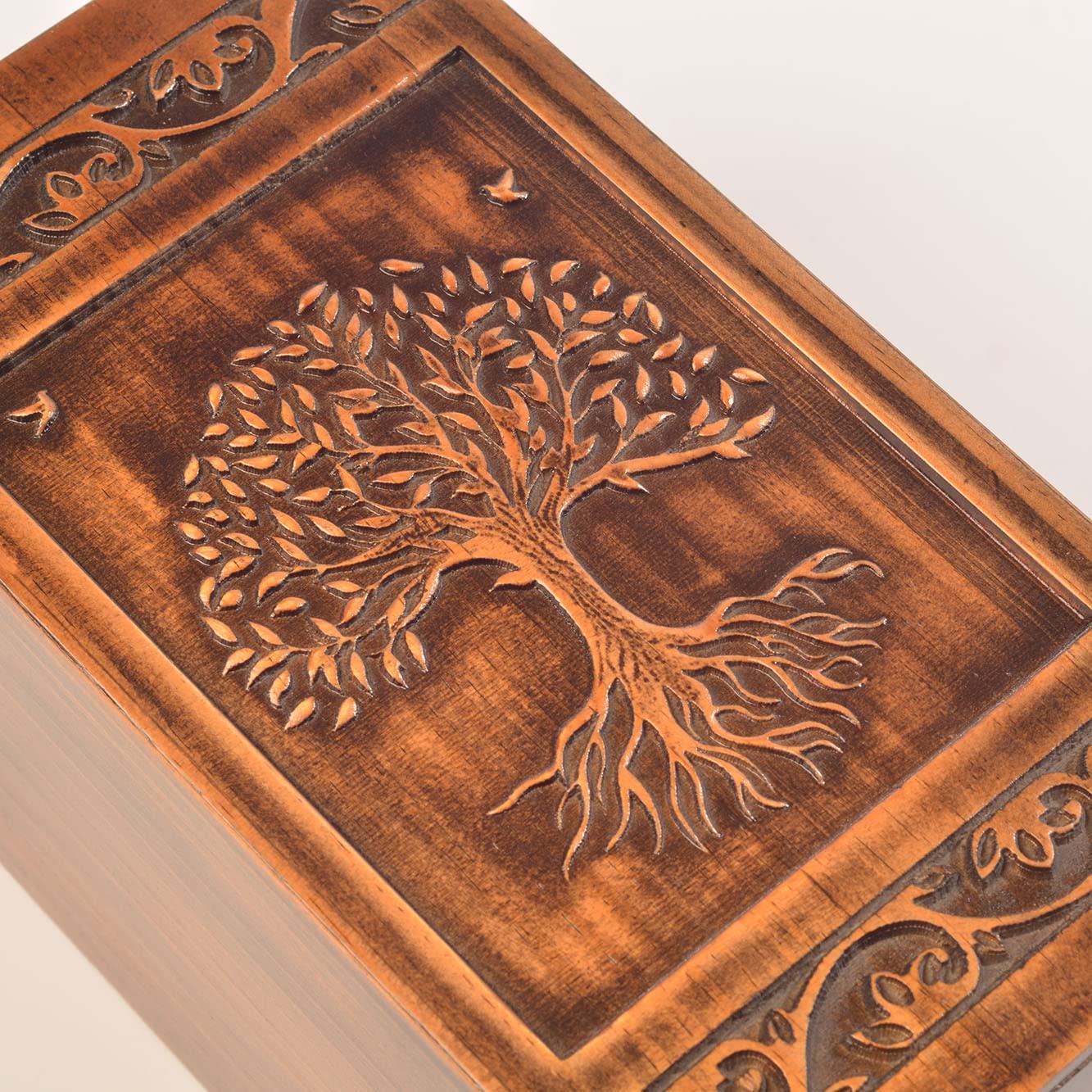 engmvwod Handmade Wooden Engraved Urn for Human Ashes 250lbs Adult Male Female Satin Bag Tree of Life Cremation urns pet dog cat Box - WoodArtSupply