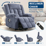 Large Power Lift Recliner Chair for Elderly Overstuffed Wide Electric Lift Chair with Heat and Massage for Big and Tall Adults Reclining Sofa Chair with 2 Cup Holders, Side Pocket, USB Port, Blue WARMTOBABY