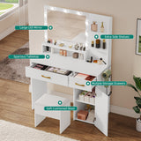 YITAHOME Vanity Desk with Mirror, Makeup Vanity Set with Power Strip, 9 Dimmable Bulbs, Drawers, Cabinet, Shelves, and Stool, 3-Color Adjustable Lighting, Elegant Vanity for Dressing Room, White YITAHOME