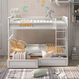 Merax Twin Over Twin Bunk Bed with 2 Storage Drawers and Ladder, Can be Devided into 2 Beds, No Spring Box Needed, White Merax