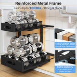 Under Sink Organizer, 2 Pack 2 Tier Pull Out Under Cabinet Organizer Shelf with Pad for Framed Cabinets, Metal Slide Out Under Sink Storage, Mesh Sliding Drawers for Kitchen Bathroom Laundry, Black PXRACK