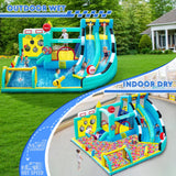 FINCOME Bounce House Double Slides for Kids 3-12, Large Bounce Castle with Air Blower 550W, Pool, Jumping, Climbing, Balls, Ring Toss, Inflatable Water Park for Birthday Party Holiday Outdoor Indoor FINCOME