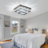 Finktonglan LED Crystal Ceiling Light Modern Flush Mount Rectangular Ceiling Lamp K9 Stainless Steel Ceiling Lights Fixture Chandelier for Living Room Bedroom Dining Room(Cool White) Finktonglan