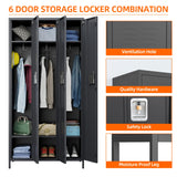 SUPEER Metal Employee Lockers with 3 Doors,Metal Locker with 9 Hooks for Office Gym Garage Home,Assembly Required,Dark Grey SUPEER