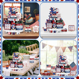 20 Pcs 4th of July Tiered Tray Decor Set - Patriotic Decorations for Independence Day & Memorial Day - Red, White & Blue Wooden Sign - Rustic Farmhouse Table Decor Mifoci