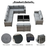 HOOOWOOO 12 Piece Modular Patio Outdoor Sectional Furniture Sofa Set,Wicker Conversation Set,Out Door Couch Set with Wide Arm for Outside All Weather(Dark Grey) HOOOWOOO