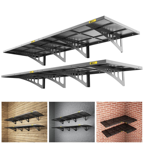 Brukid 4-Pack 2x3ft Adjustable Rail Type Wall Shelves Garage Storage Racks, Suitable for Garage, Storage Room, kitchens Wall Mounted Floating Shelf (Black) Brukid