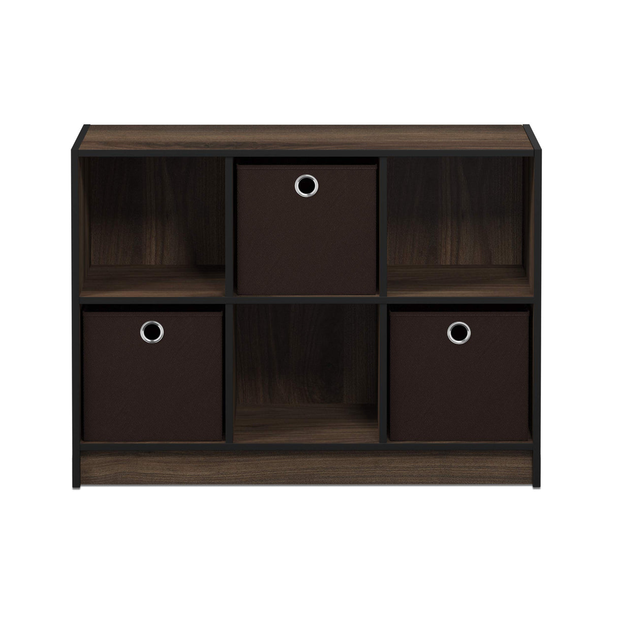 Furinno Basic 3x2 Cube Storage Bookcase Organizer with Bins, Columbia Walnut/Dark Brown Furinno