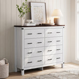 LINSY HOME Farmhouse 8 Drawer Double Dresser for Bedroom, 50” Wide Rustic Wood Chest with Deep Drawers, Modern Dressers with Storage and Metal Handles for Closet, Living Room, Hallway, Off White LINSY HOME