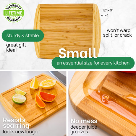 GREENER CHEF 12 Inch Small Bamboo Cutting Board with Lifetime Replacements - Small Wooden Chopping Board for Kitchen, Meat, Vegetables, Cheese, Bread, Charcuterie, and Everyday Food Prep Greener Chef