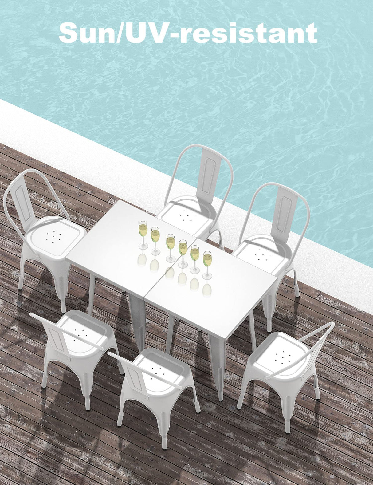 Nazhura Metal Dining Chair Farmhouse Tolix Style for Kitchen Dining Room Café Restaurant Bistro Patio, 18 Inch, Stackable, Waterproof Indoor/Outdoor (Sets of 4) (White) Nazhura