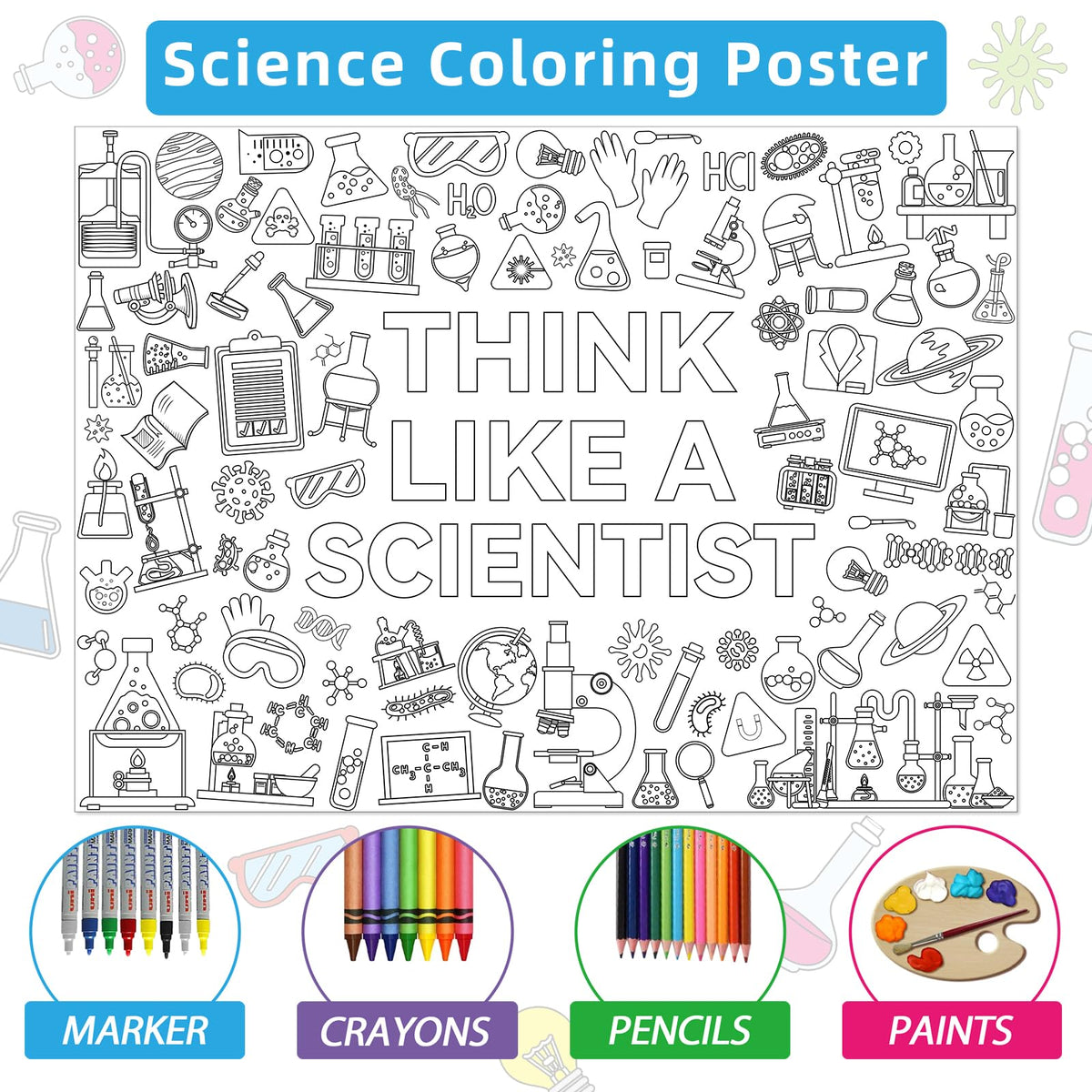 Science Lab Drawing Cloluring Naozinebi Science Giant Coloring Poster for Kids Giant Science Chemist ...