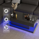 Black Coffee Table with LED Lights – 47.3" Modern Coffee Table with Hidden Storage & Sliding Top – Smart Living Room Table with High Gloss Finish GOFEI