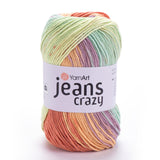 YARNART Jeans Crazy – Multicolor Cotton Acrylic Yarn, Soft Knitting Crochet Yarn for Amigurumi, Baby Projects, Blankets, Summer Lightweight, 55% Cotton 45% Acrylic, 1.76 Oz (50g), 175 Yds (8202) YarnArt