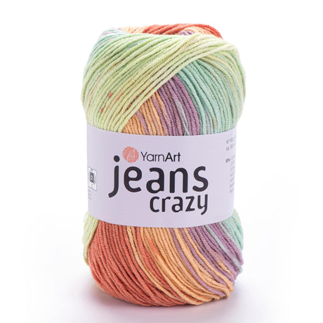 YARNART Jeans Crazy – Multicolor Cotton Acrylic Yarn, Soft Knitting Crochet Yarn for Amigurumi, Baby Projects, Blankets, Summer Lightweight, 55% Cotton 45% Acrylic, 1.76 Oz (50g), 175 Yds (8202) YarnArt