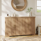 Memobarco Fluted Buffet Cabinet with Storage Accent Sideboard,Modern Credenza with 4 Doors & Adjustable Shelves,Wood Coffee Bar Table Console for Dining Room Kitchen Living Room Entryway,Natural Oak Memobarco