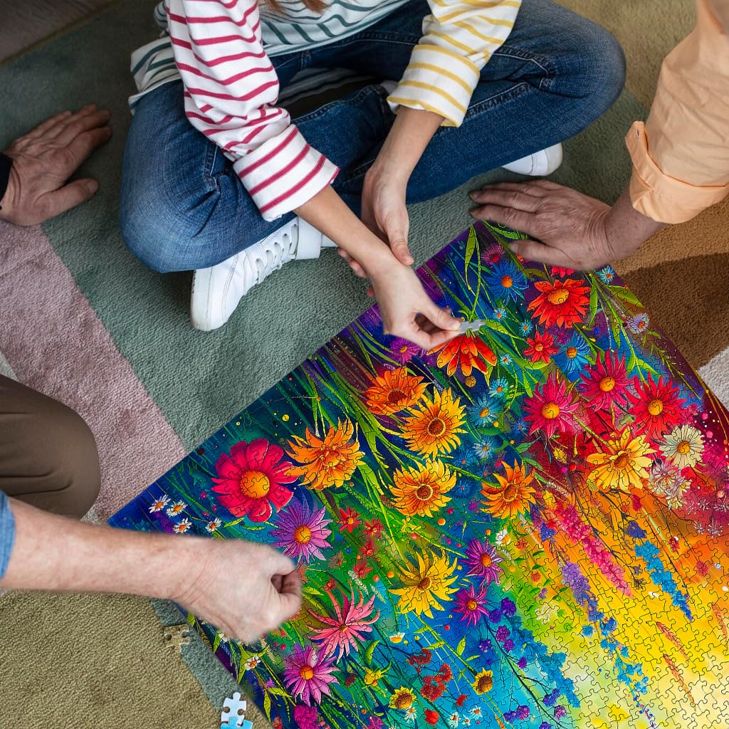 Bgraamiens Puzzle-Small Rainbow Flowers in The Garden 1000 Pieces Puzzles for Adults,Flower Puzzle for Adults,Color Challenging Puzzle Bgraamiens