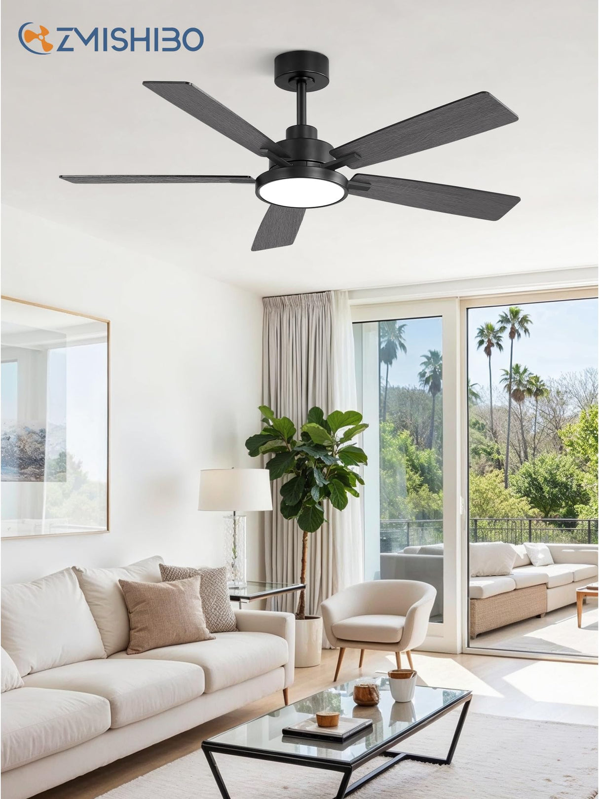 ZMISHIBO Ceiling Fans with Lights and Remote, 52 Inch Black Modern, with 24W 2400LM High Bright LED Light, Quiet Powerful DC Pure Copper Motor for Bedroom, Kitchen, Living Room ZMISHIBO