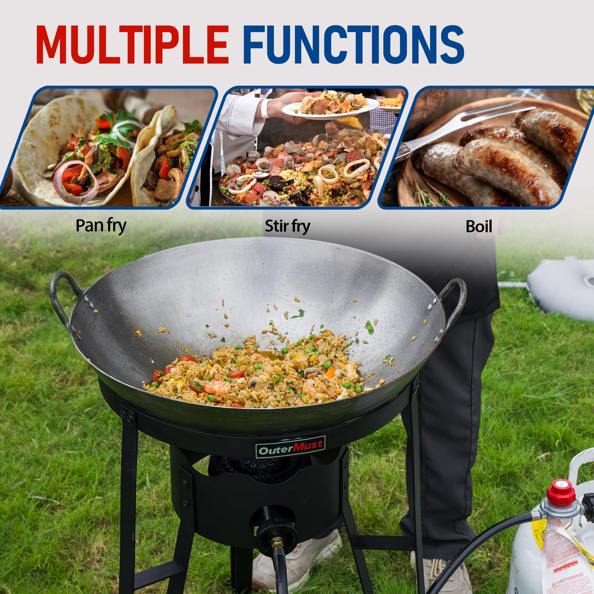OuterMust Outdoor Cooker With Wok Gas Wok with Iron Wok and Burner 54000 BTU for Outdoor Cooking OuterMust