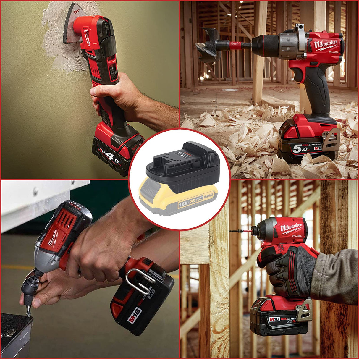 for Dewalt to Milwaukee Battery Adapter, Convert for DeWalt 18v-20v Lithium Batteries to Milwaukee M18 18v Cordless Power Tools Use Echoyee