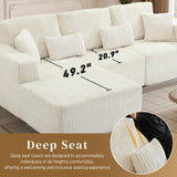 HYJT-H&K Modular Sectional Sofa Cloud Sectional Couch, 107" Comfy Fluffy L Shaped White Couches for Living Room, Deep Seat Memory Foam Plush Corduroy Boneless Couch Sectionals Left Facing Chaise Sofa HYJT-H&K