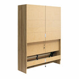 REALROOMS Radiance Queen Size Wood Murphy Bed with Gallery Shelf and LED Lighting, Space-Saving Fold-Out Wall Bed for Bedroom or Guest Room, Natural REALROOMS