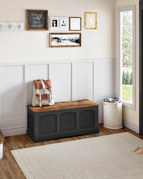 CHOEZON 39.4" Storage Chest Bench with Lift Lid, Toy Chest with Safety Hinge, Entryway Shoe Bench, Wooden Storage Trunk, Holds up to 220 lb, for Living Room, Bedroom, Black and Rustic Brown MCW12BF CHOEZON