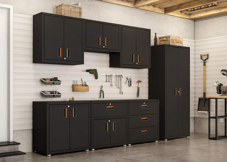 itbe Ready-to-Assemble Floating Garage Storage Cabinet - Wall Mount Garage Cabinet w/Lockable 2 Doors, 44 lbs Shelf Capacity, Removable Shelf, Small Steel Metal Cabinet(Black) itbe