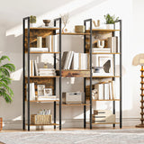 HOOBRO Triple Book Shelf, Industrial Bookshelf with Drawer, 5-Tier Bookcase with Metal Frame, Bookcase with 13 Open Display Shelves for Home Office, Living Room, Rustic Brown and Black BF160SJ01 HOOBRO