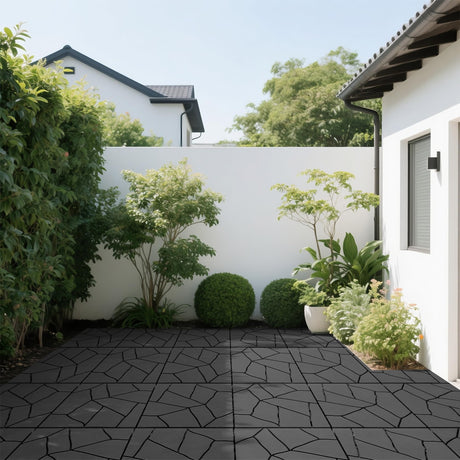 44 Pack Interlocking Deck Tiles, 12"x12" - 44 Sq.Ft Waterproof Plastic Outdoor Flooring, Polypropylene, 3D Wood Grain Plastic, for Patio, Balcony, Backyard, Garden, Dark Grey LINLUOME
