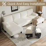 112'' Corduroy U Shaped Couch with Sleeper Lounge Chaise, 4 Seat Modern Comfy Sectional Sofa Couches for Living Room Spacious Space Apartment Office (112'' Corduroy White) ASAHREE