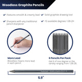 Pacific Arc Woodless Graphite Pencil 6 Pack Set, 12B, 10b, 8B, 6B, 4B, & 2B, for Sketching, Drawing, Coloring and Art Pacific Arc