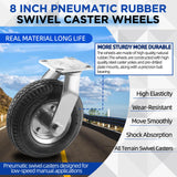 RRQ 8 Inch Caster Wheels, Pneumatic Swivel Caster Wheels with Zinc Top Plate 360 Degree Rotation for Cart, Dolly, Trolley, Workbench and Wagon, Black Rubber Wheels, 590 Lbs Total Capacity (2 Pack) RRQ