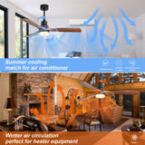 Sofucor 52" Ceiling Fan with Lights Remote Control, 3 Poles for Indoor Outdoor Ceiling Fan with Remote, Reversible Noiseless ETL Motor, 3 Walnut Wooden Blades Sofucor