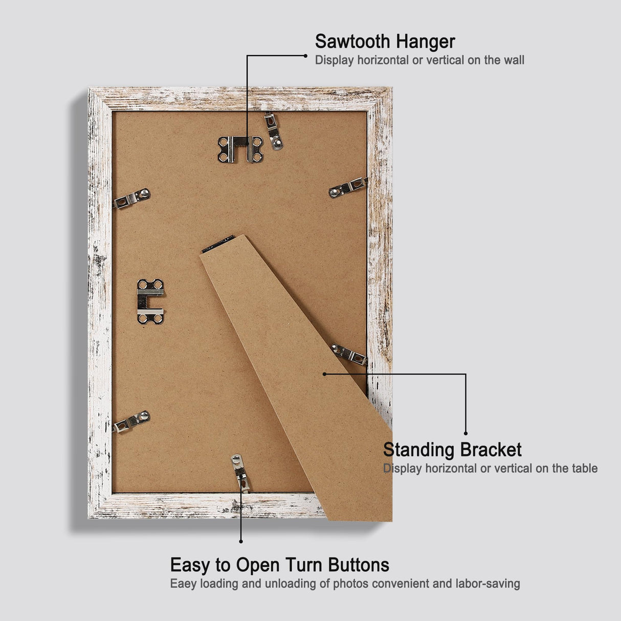 Hongkee 8x12 Picture Frame Set of 4, Made of Glass and Distressed White Wooden Frame - Display 6x8 Picture with Mat or 8 x 12 Poster Without Mat, 8 by 12 Photo for Wall or Tabletop Hongkee