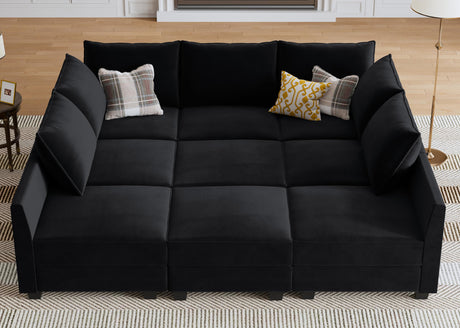 HONBAY Modular Sectional Sofa with Storage Ottoman Modular Sleeper Sectional Couches for Living Room, Black HONBAY