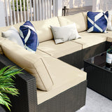 ELEGIBLISS 7 Pieces Patio Furniture Set - Outdoor Sectional Wicker Rattan Furniture with Cushion and Glass Table Patio Conversation Sets for Porch Poolside Backyard Outdoor Sofa Set Modular Sofa ELEGIBLISS