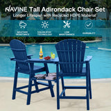 NAVINE Tall Adirondack Chairs Set of 2, HDPE Balcony Chair with Double Connecting Tray, Weather Resistant Outdoor Adirondack Bar Stools for Patio, Deck, Patio, Backyard, Balcony.(Navy Blue) NAVINE