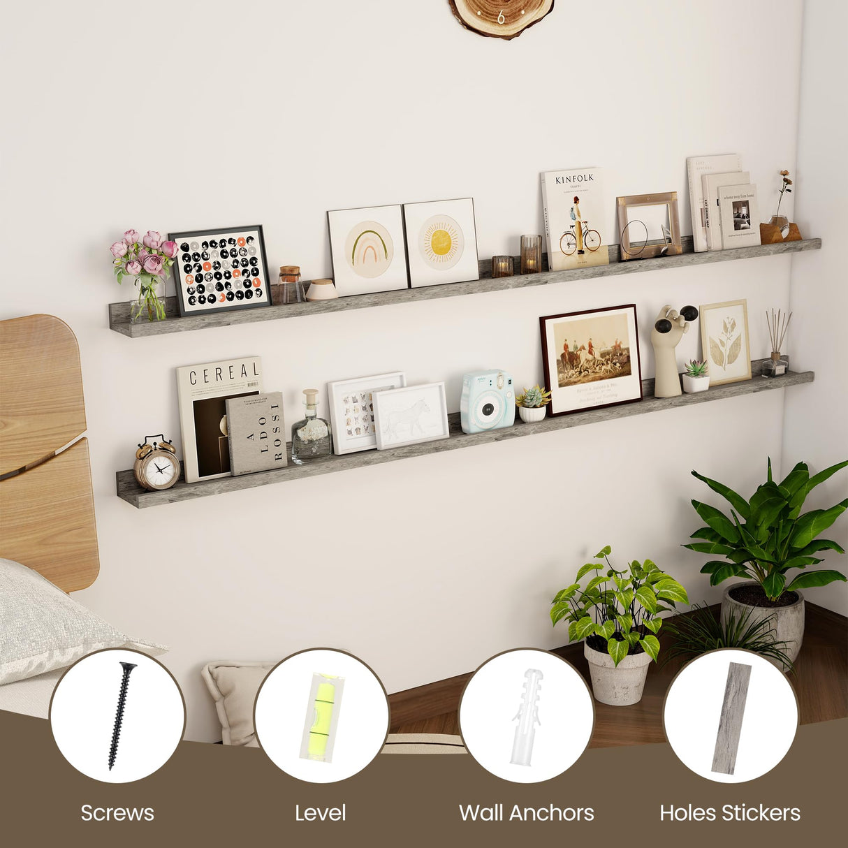 Axeman 72 Inch Floating Shelves for Wall | Picture Ledge Shelf Set of 2 | Rustic Grey Picture Shelf for Wall with Ledge | Long Floating Shelves with Lip | Photo Ledge Shelves for Books Album Records Axeman