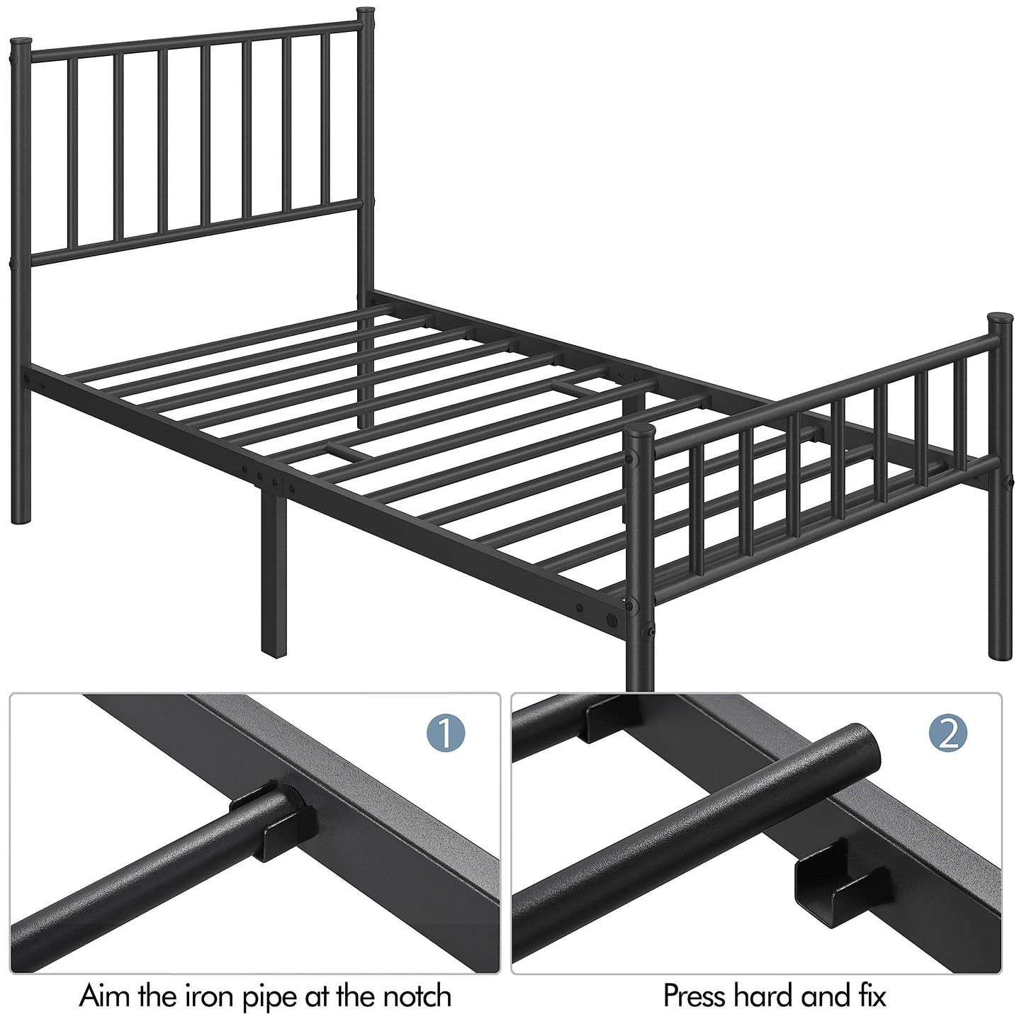 Yaheetech Twin Size Bed Frame Metal Platform Bed Frame Mattress Foundation with Spindle Headboard & Footboard/No Box Spring Needed/14 Inch Underbed Storage/Firm Support & Easy Set up Structure, Black