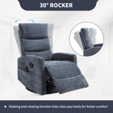 Trustyue Swivel Rocker Recliner Chair, 360° Swivel Recliner with Heat and Massage, Rocker Recliner Upholstered Fabric Nursery Glider Recliner Chair with Side Pockets for Living Room Blue Trustyue