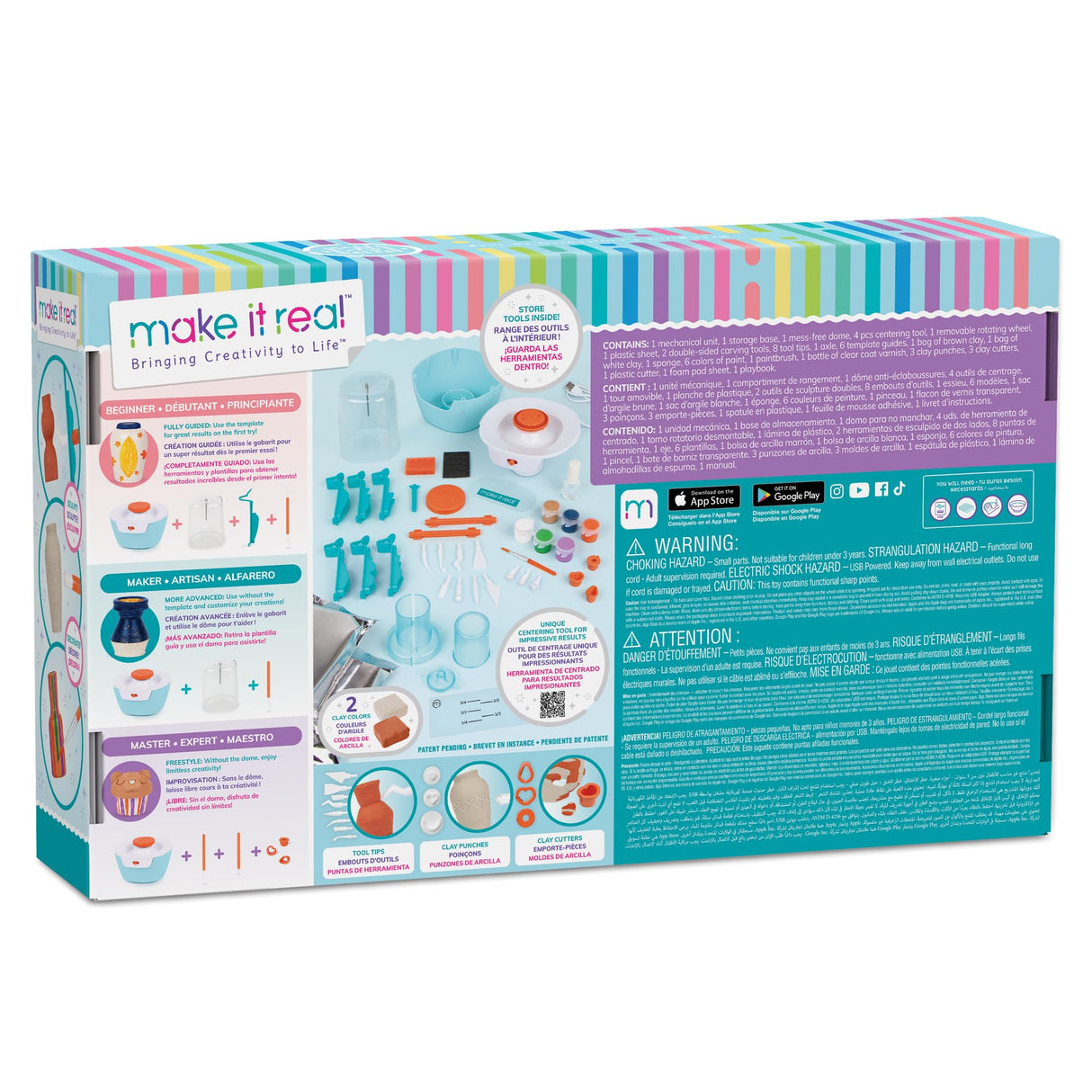 Make It Real Mini Pottery Studio Deluxe Set - DIY All-in-1 Sculpting Craft Kit for Kids & Tweens - Create 20 Unique Miniature Clay Projects - No Mess, No Bake, Quiet Wheel - All Skill Levels Ages 8 Make It Real